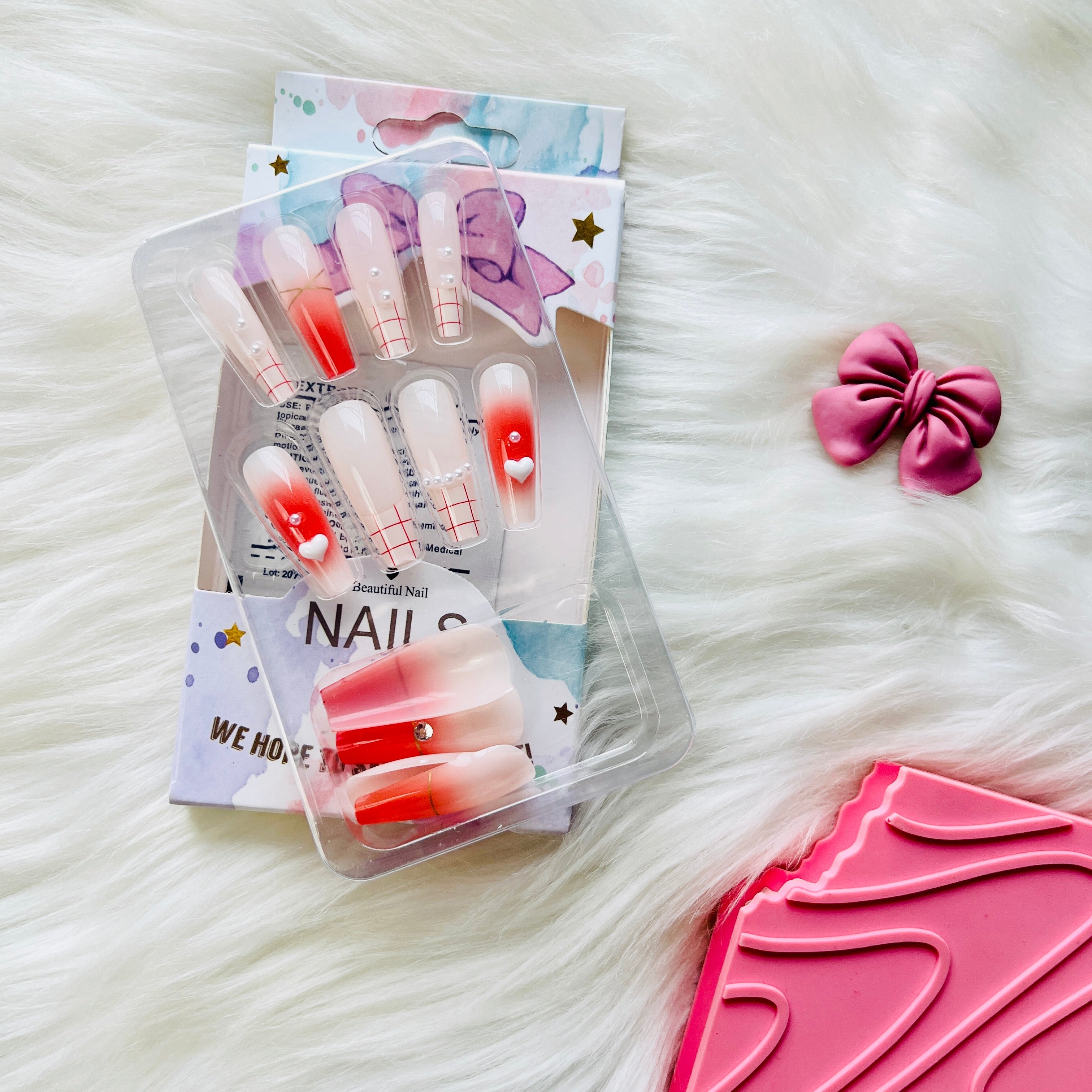 Rhinestone Accent Design Press On Nails Matte Coffin Shape