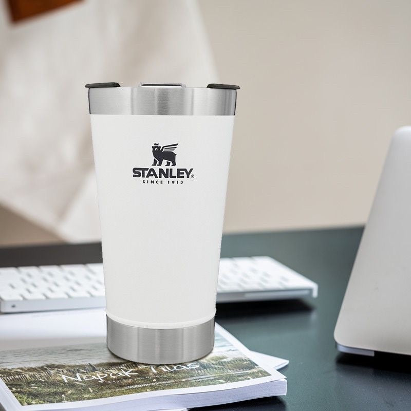 water Glass Replica 502ml Stainless Steel Coffee Mug with Handle Premium Brand Inspired Tumbler for Hot Drinks