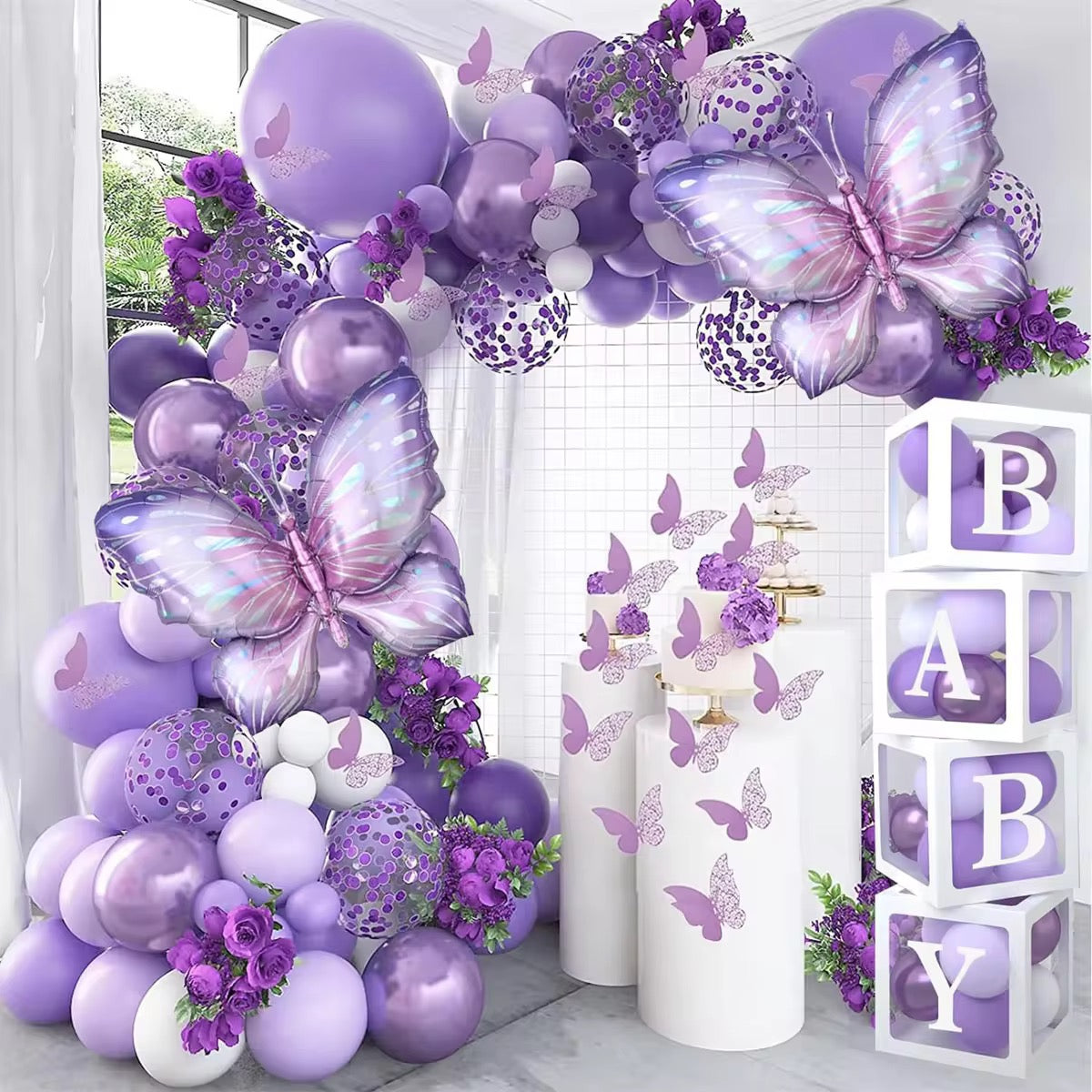 118 Pcs Purple Butterfly Balloon Garland Kit Party Decoration Set for Birthday, Baby Shower, or Events