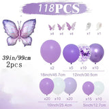 118 Pcs Purple Butterfly Balloon Garland Kit Party Decoration Set for Birthday, Baby Shower, or Events