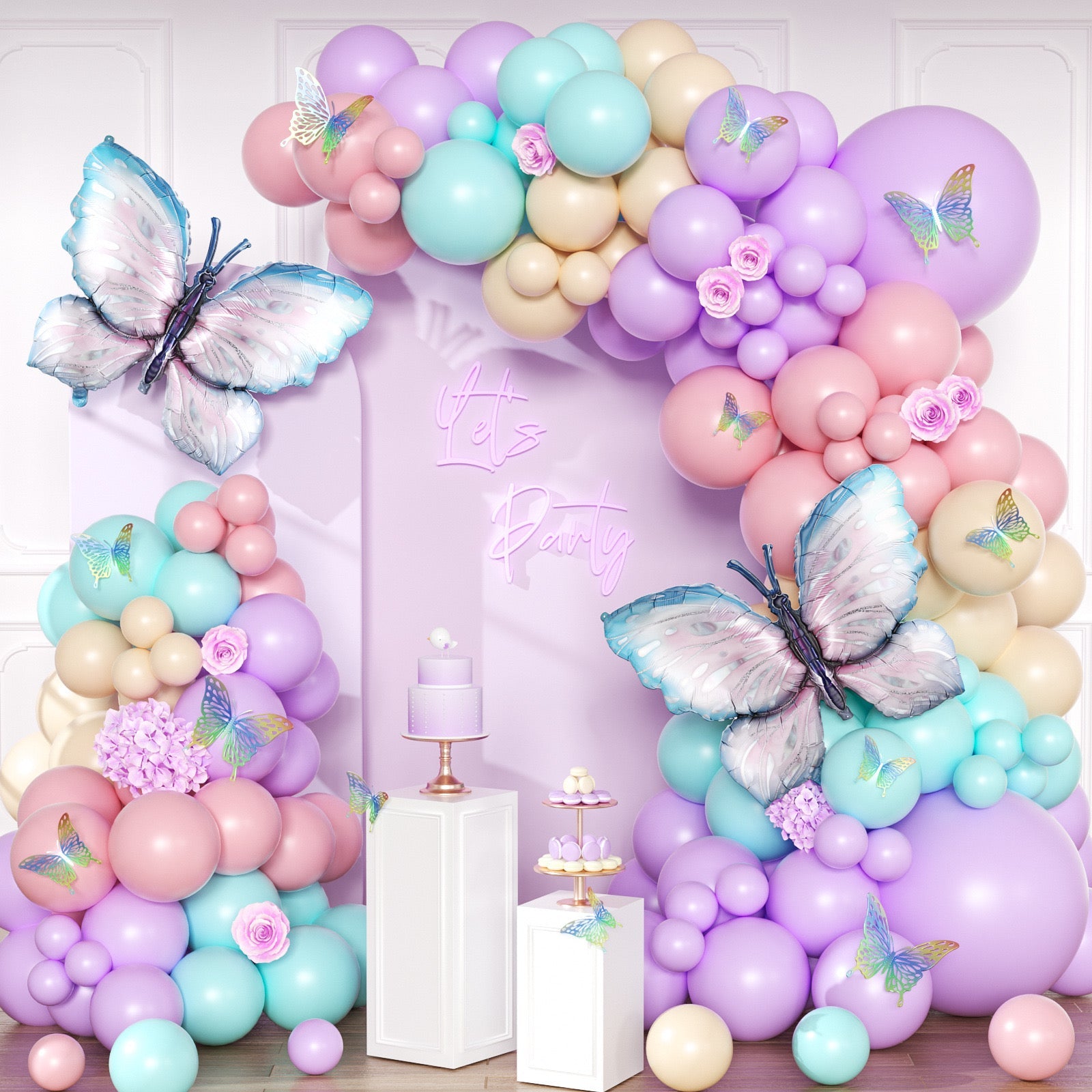 123Pcs Decoration Butterfly Theme Pastel Balloon Arch Kit Set