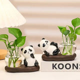 Cute Panda Hydroponic Plant Vase Ceramic Animal Planter with Glass Propagation Vase
