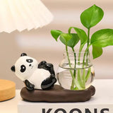 Cute Panda Hydroponic Plant Vase Ceramic Animal Planter with Glass Propagation Vase