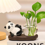 Cute Panda Hydroponic Plant Vase Ceramic Animal Planter with Glass Propagation Vase