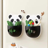 Cute Panda Wall-Mounted Storage Organizer Self-Adhesive Multi-Purpose Hanging Storage Pocket