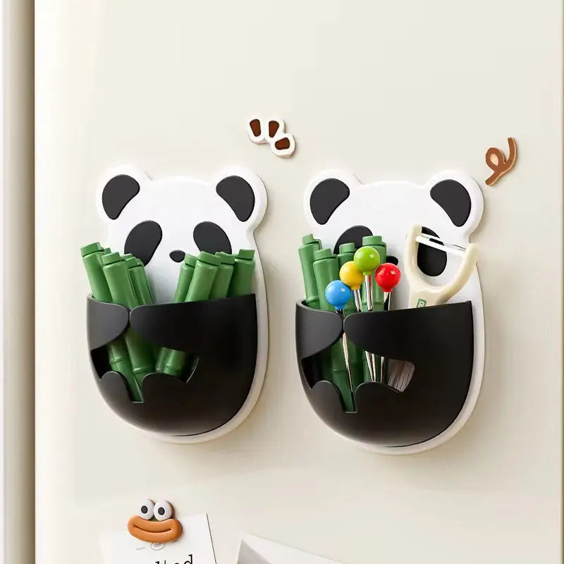 Cute Panda Wall-Mounted Storage Organizer Self-Adhesive Multi-Purpose Hanging Storage Pocket