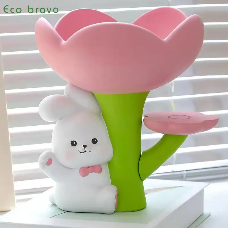 Cute Bunny Flower Jewelry Tray Decorative Desktop Organizer for Accessories & Small Essentials