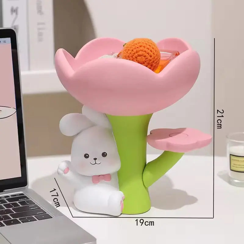 Cute Bunny Flower Jewelry Tray Decorative Desktop Organizer for Accessories & Small Essentials