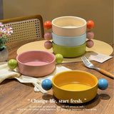 Cute Ear Handle Ceramic Pet Bowl Pastel Raised Food & Water Bowl