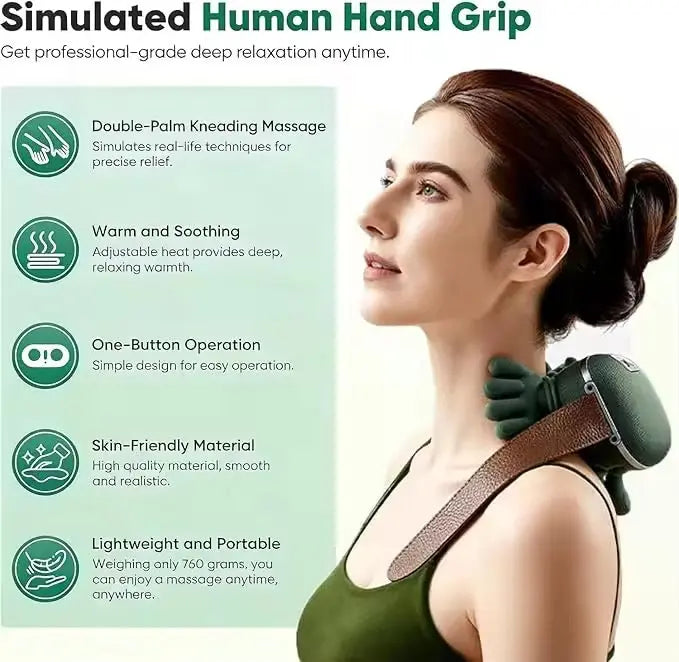 Portable Neck & Shoulder Massager with Heat Deep Tissue Kneading Massage Device