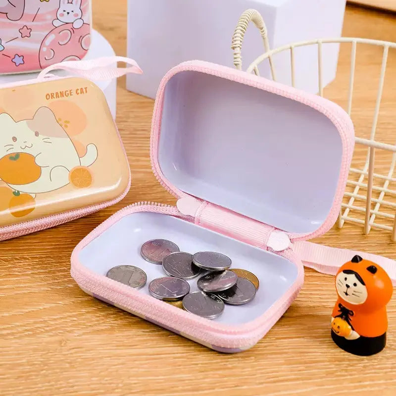 Random Design Cute Cartoon Mini Storage Pouch Portable Zipper Coin Purse & Earphone Organizer