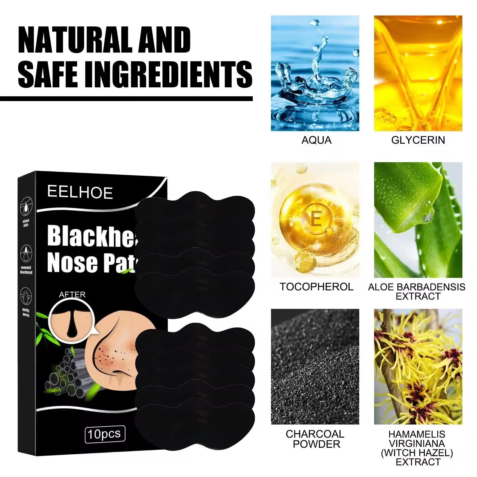 Charcoal Blackhead Remover Nose Strips Deep Cleansing Pore Purifying Nose Patches (10 PCS)