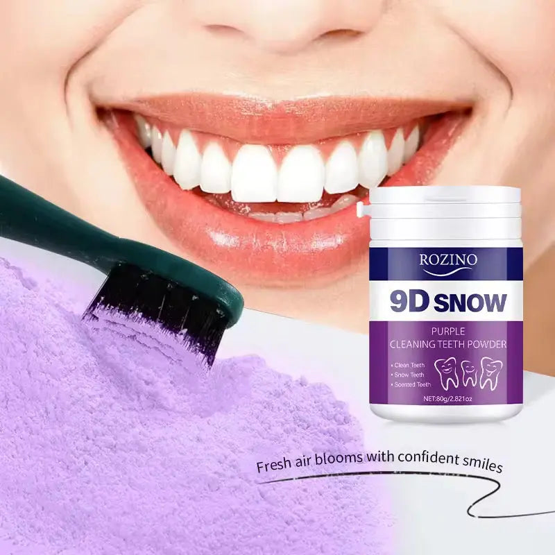 Rozino 9D Snow Purple Teeth Whitening Powder Deep Cleaning Tooth Powder for Fresh Breath & Brighter Smile (80g)
