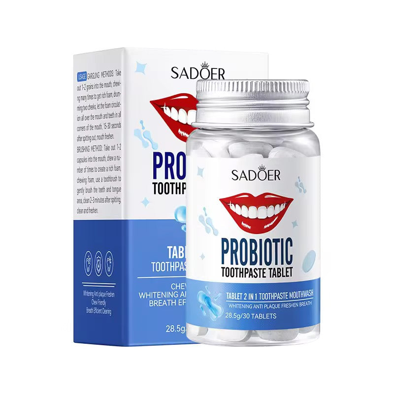 SADOER Toothpaste Tablets Portable Whitening & Fresh Breath Chewable Toothpaste Tablets (30 Tablets)