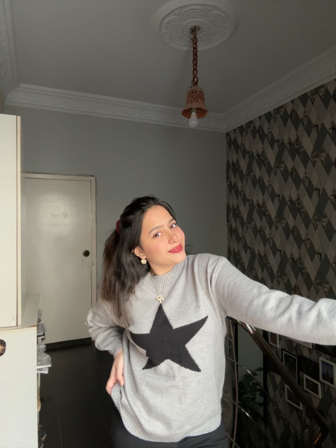 Stars Pattern Knitted Sweater Women Winter O-Neck Casual Pullover