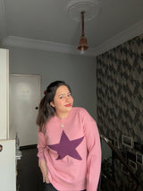 Stars Pattern Knitted Sweater Women Winter O-Neck Casual Pullover