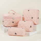 Quilted Pink 4 Piece Travel & Cosmetic Bag