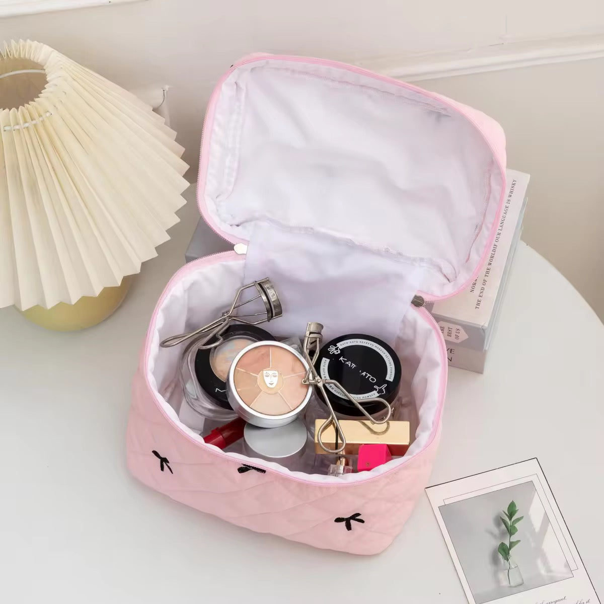 Quilted Pink 4 Piece Travel & Cosmetic Bag