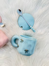 Bow Charm Ceramic Mug Set with Lid & Spoon