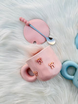 Bow Charm Ceramic Mug Set with Lid & Spoon