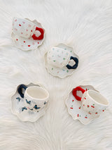 Patterned Ceramic Cup & Scalloped Saucer Set