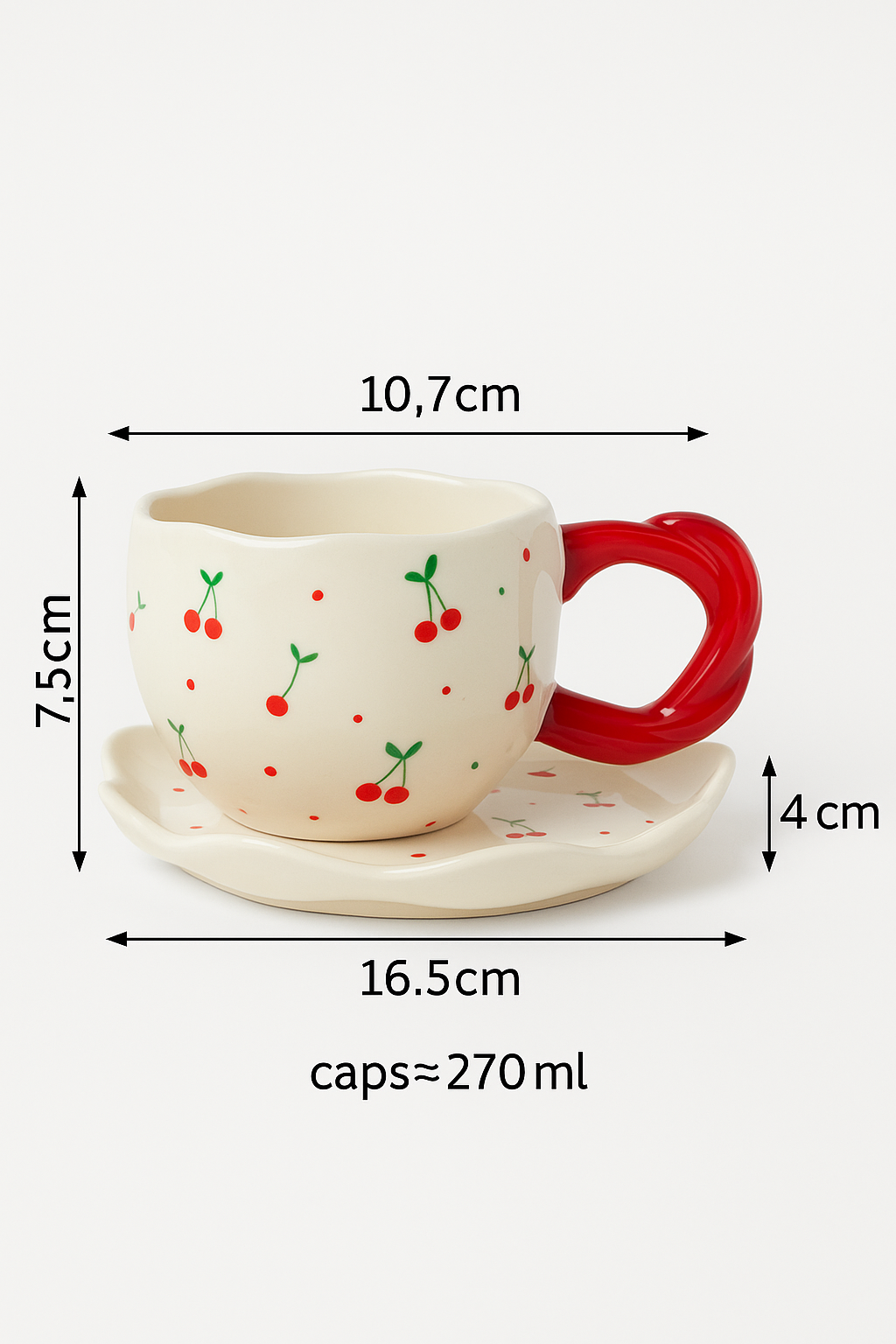 Patterned Ceramic Cup & Scalloped Saucer Set