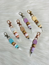 Handmade Beaded Keychain with Wooden & Silicone Beads