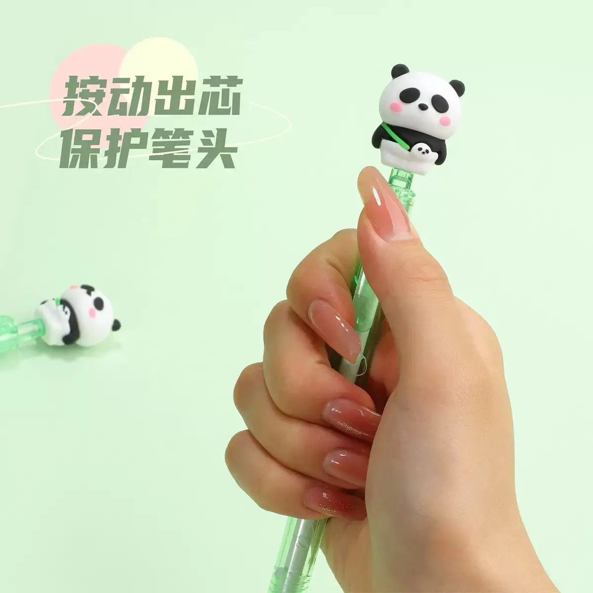 Cute Panda Retractable Gel Pen 0.5mm Black Ink Kawaii Writing Pen