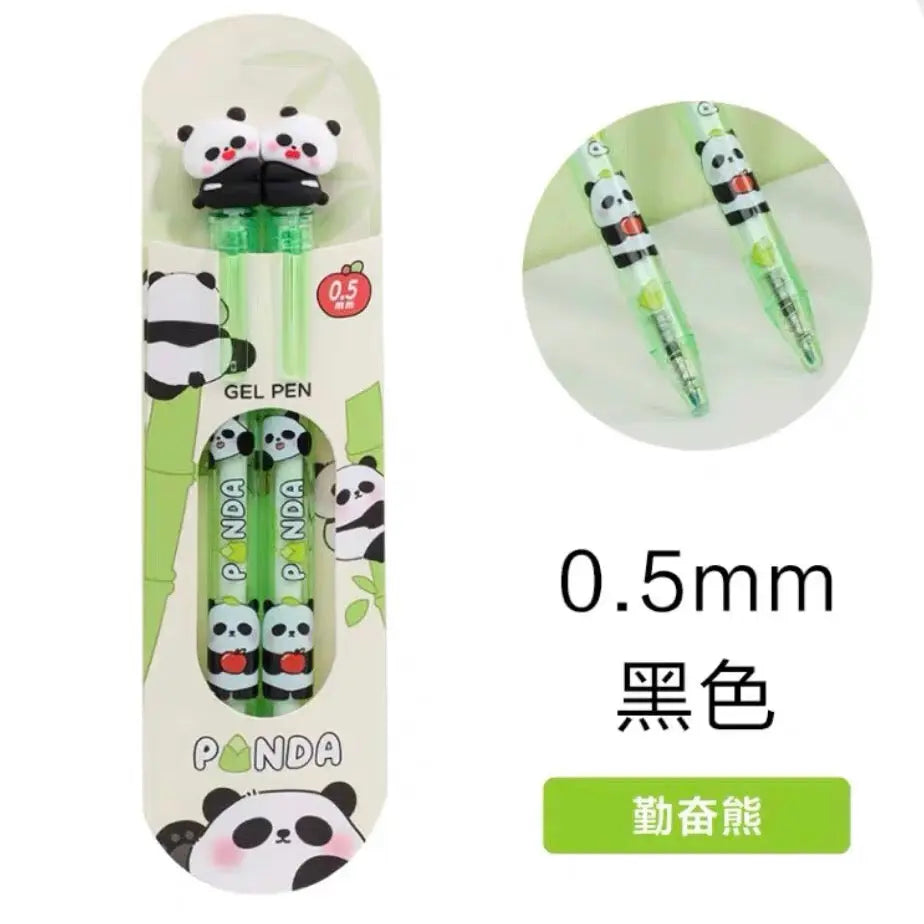 Cute Panda Gel Pen Set 0.5mm Black Ink Kawaii Cartoon Writing Pens (2-Pack)