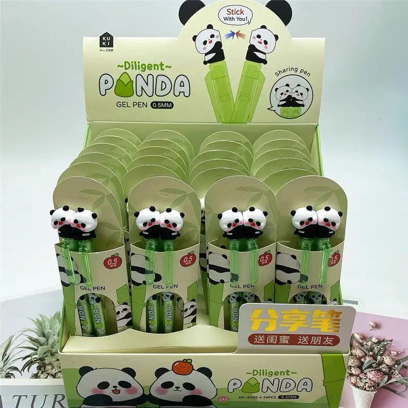 Cute Panda Gel Pen Set 0.5mm Black Ink Kawaii Cartoon Writing Pens (2-Pack)