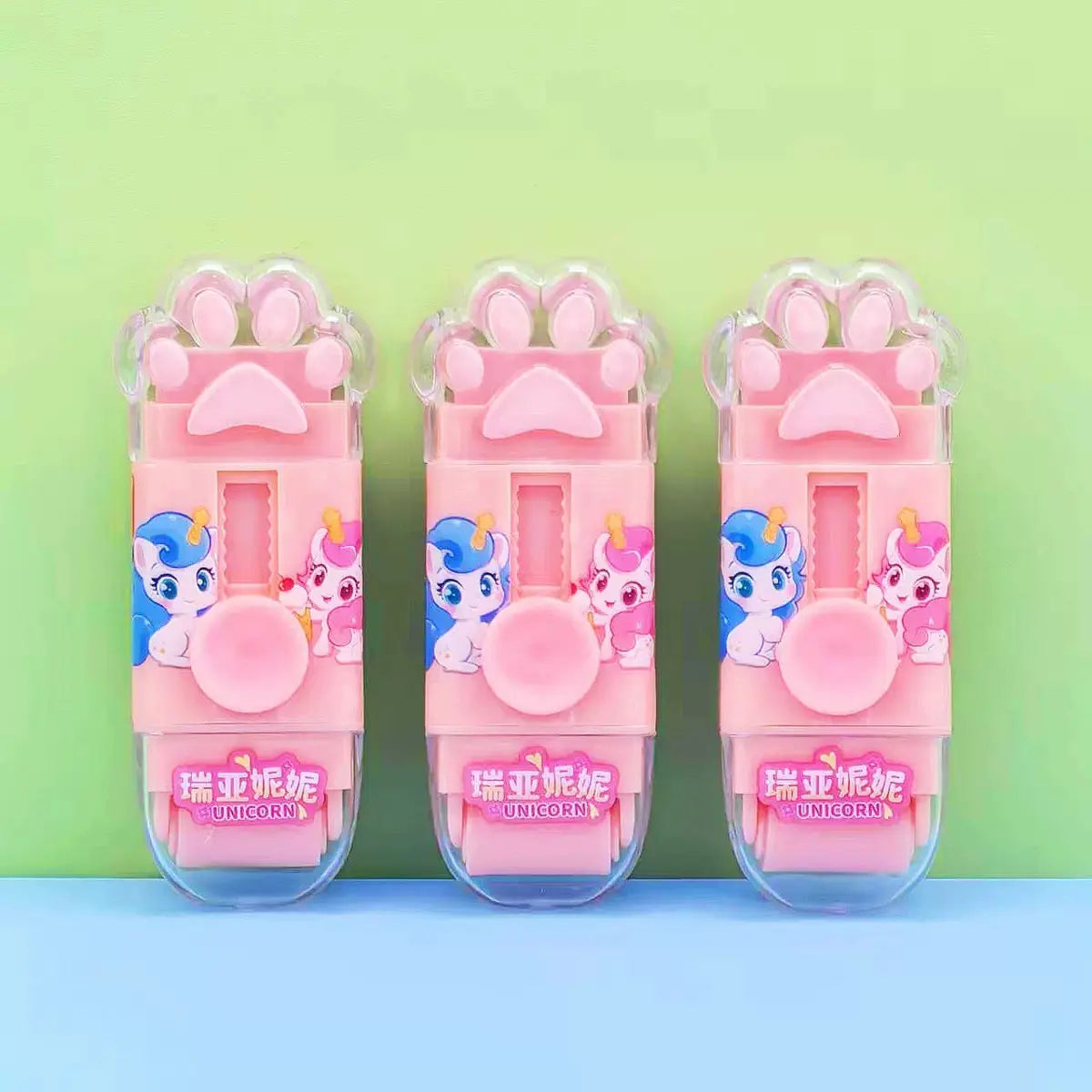 Cute Sliding Eraser with Protective Case Panda & Unicorn Paw Design