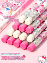 Wooden Pencil Set 12 Cute Eraser Pencils for School & Office