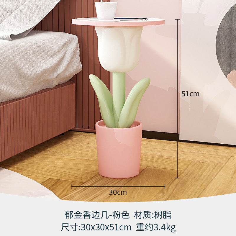 Tulip Bloom Side Table Pink Pot Design