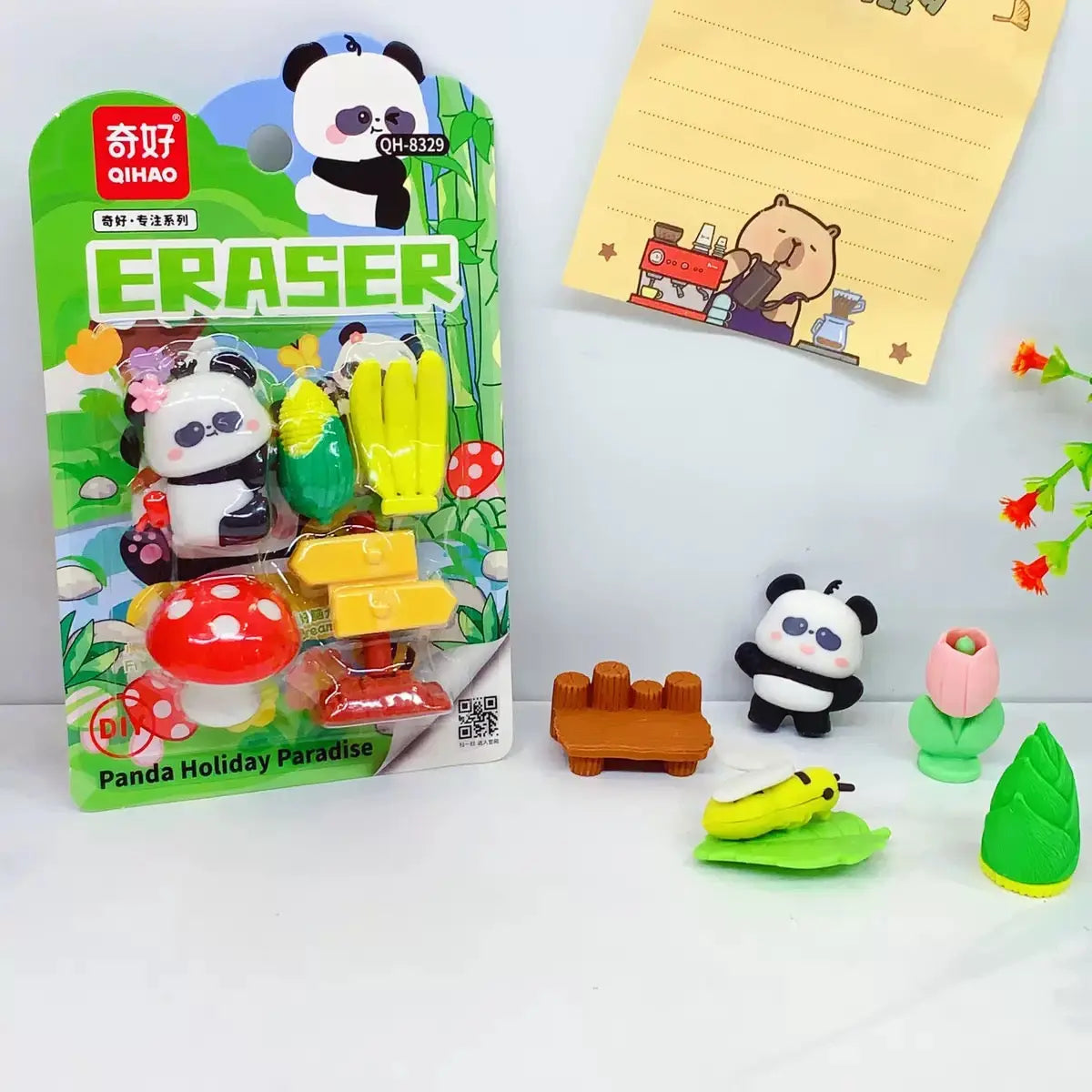 DIY Panda Holiday Paradise 3D Puzzle Eraser Set Cute Collectible School Erasers