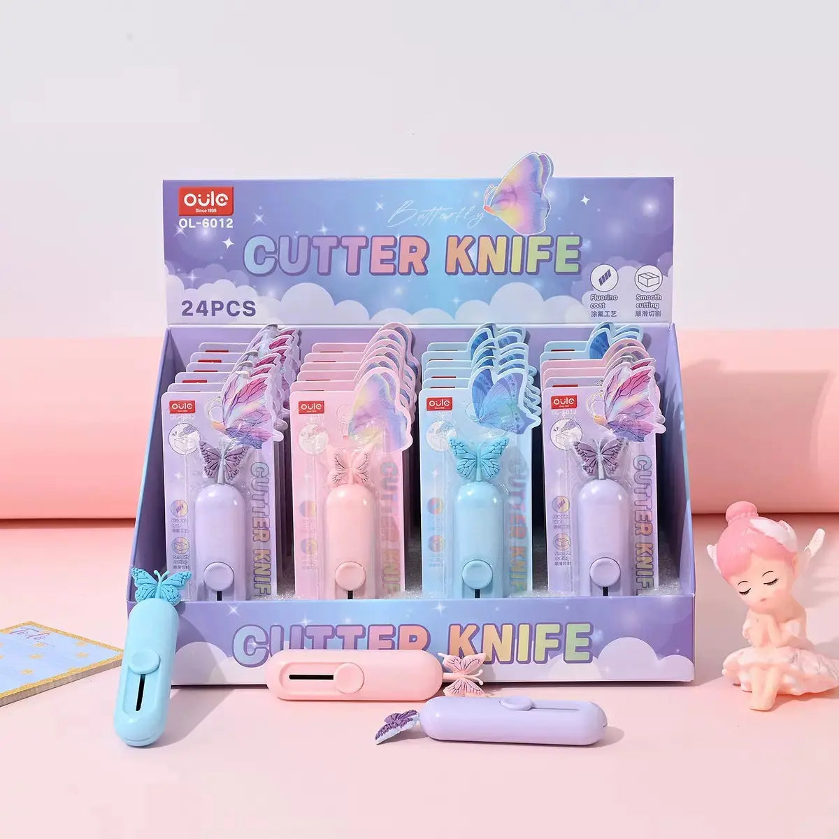 Butterfly Mini Utility Cutter Knife Cute Retractable Box Cutter for Crafts, Office & School