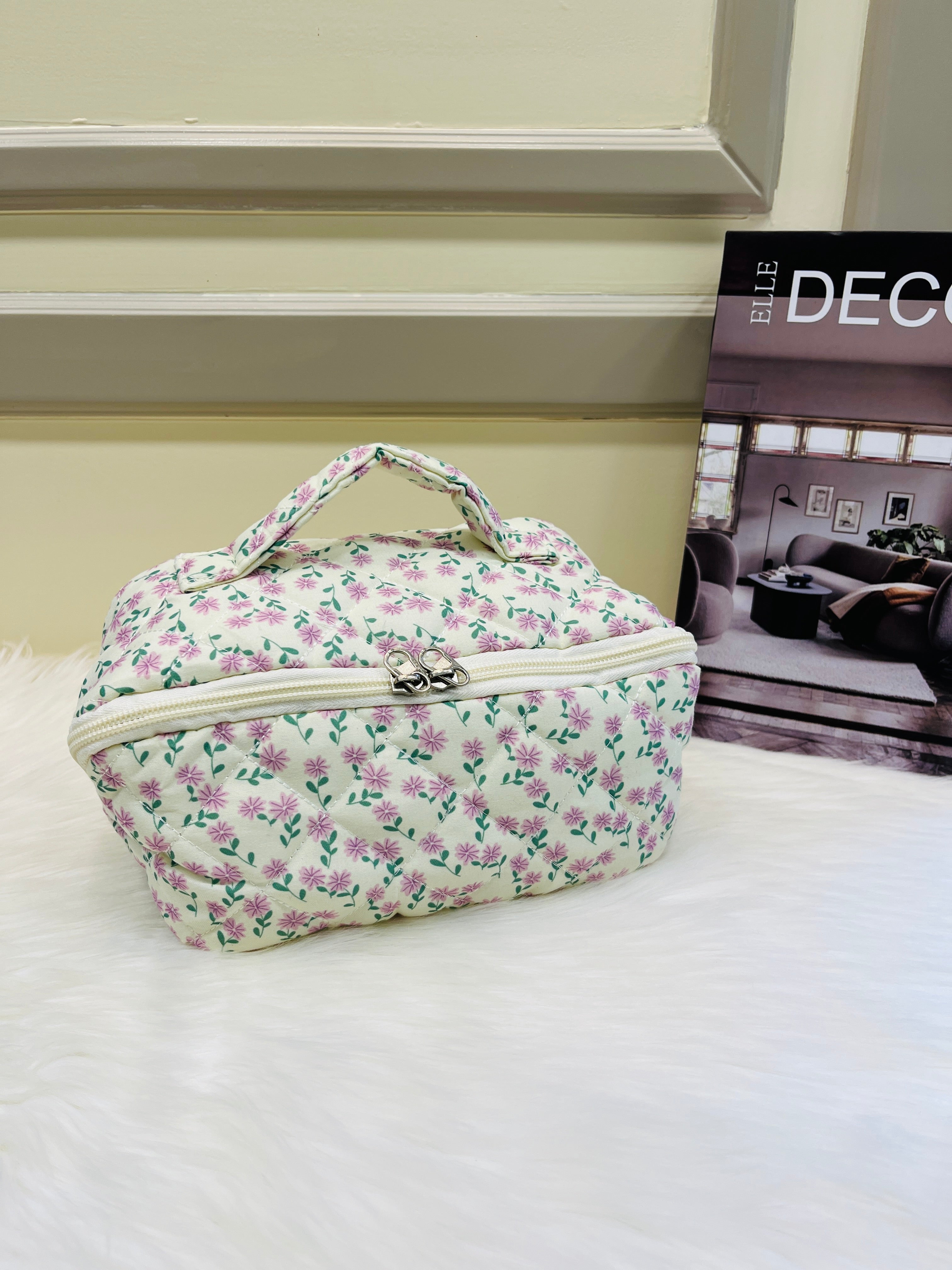 Quilted Floral Travel Cosmetic Bag Multi Pattern Makeup & Toiletry Organizer