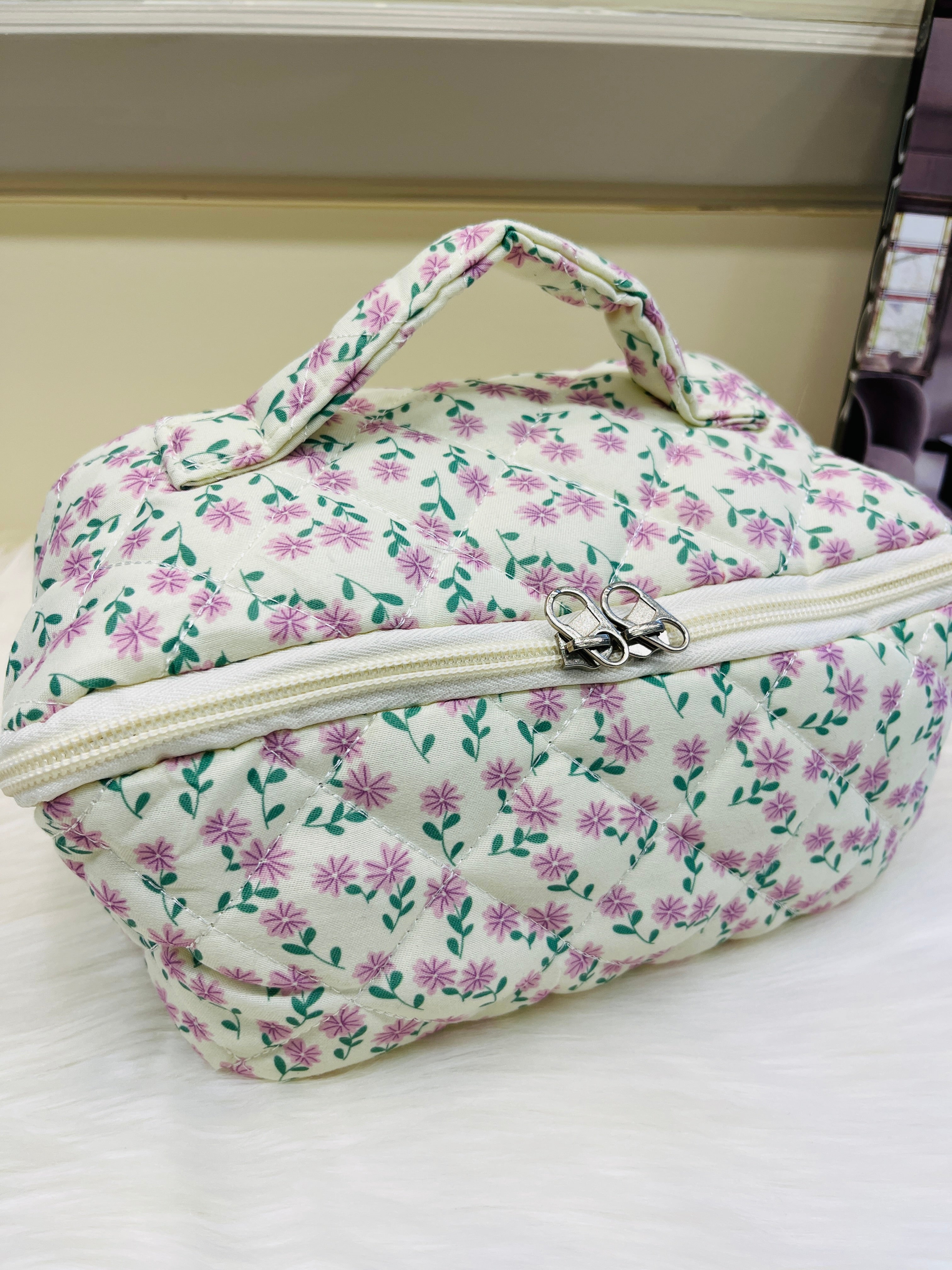 Quilted Floral Travel Cosmetic Bag Multi Pattern Makeup & Toiletry Organizer