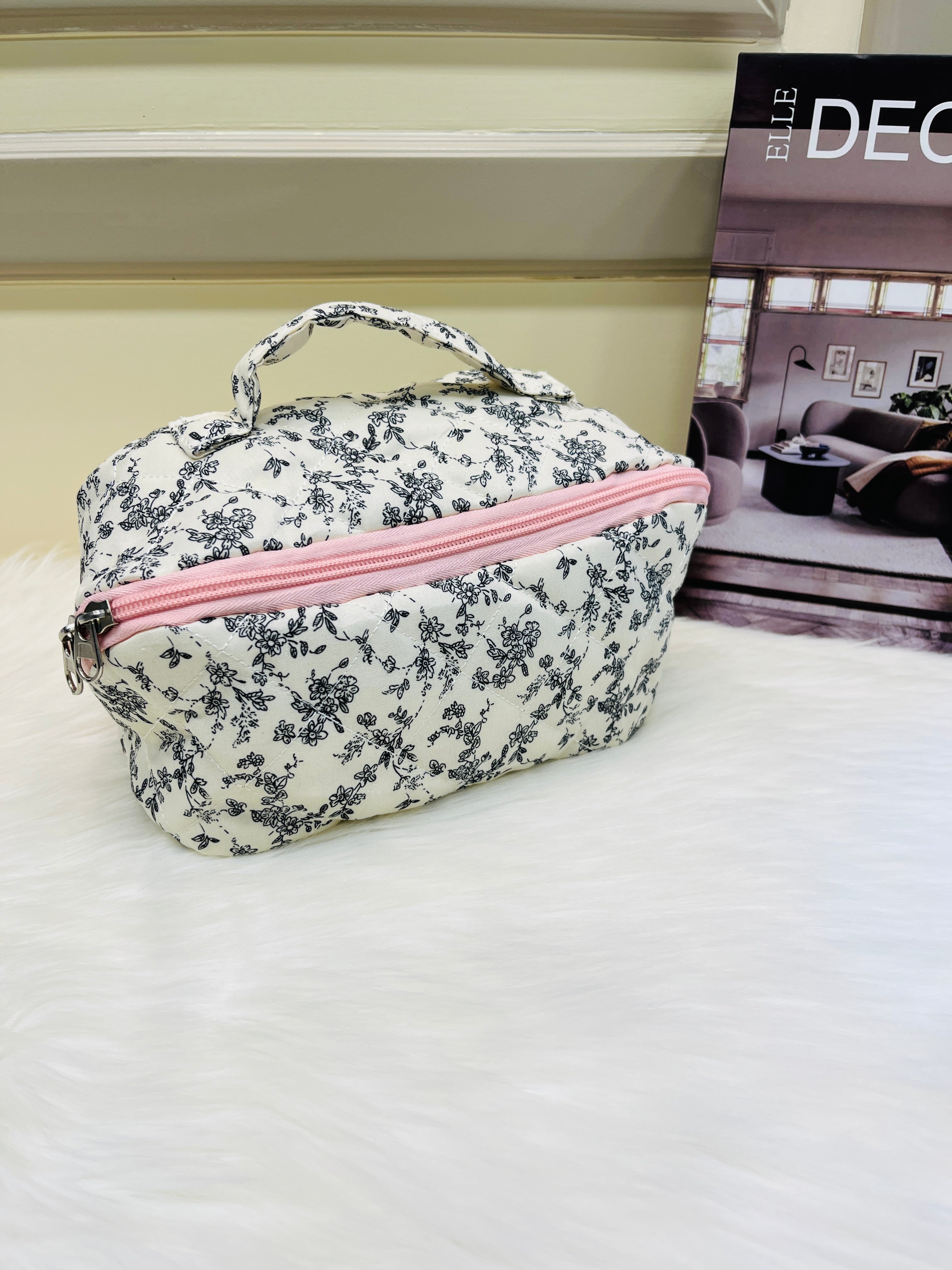 Quilted Floral Travel Cosmetic Bag Multi Pattern Makeup & Toiletry Organizer