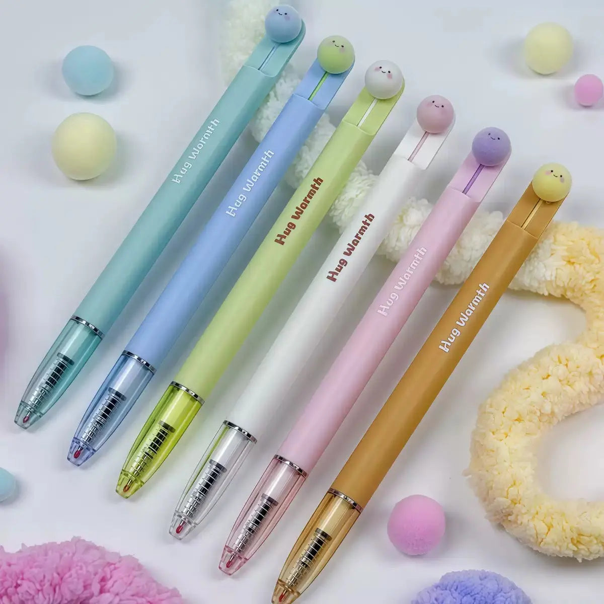 Hug Warmth Pom Pom Gel Pen 0.5mm Cute Retractable Smooth Writing Pen