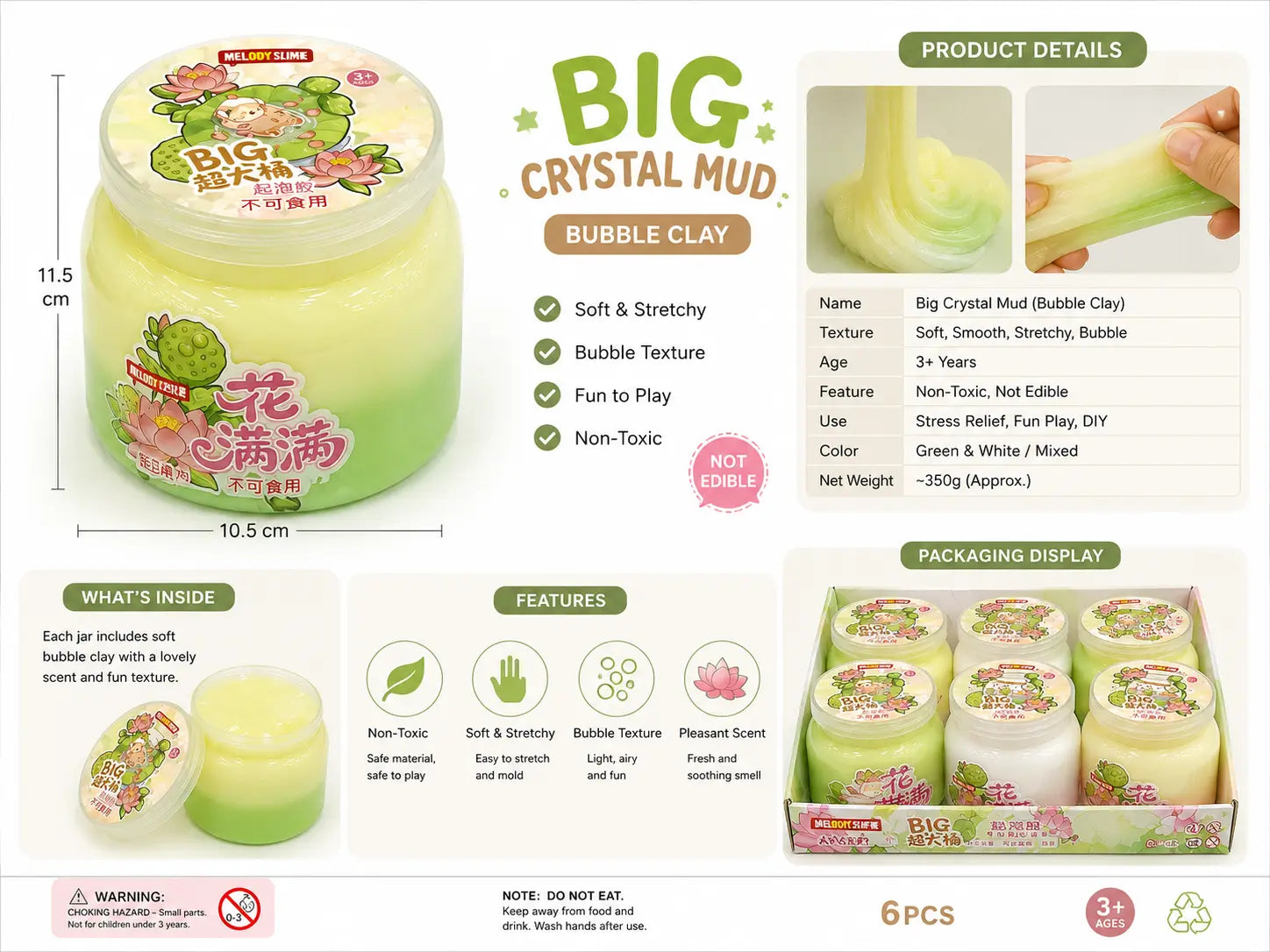 Big Crystal Bubble Clay Slime Soft Stretchy Jumbo Butter Slime (350g)