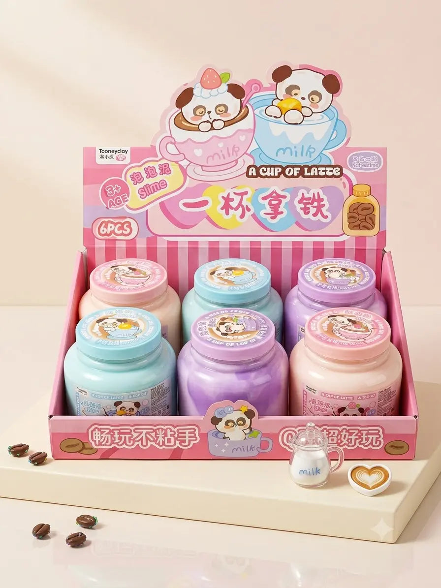 Cute Panda Latte Slime Coffee Cup Scented Stretchy DIY Slime Toy for Kids