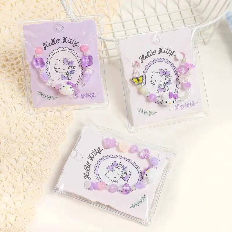 Cute Kitty Beaded Bracelet Kawaii Charm Stretch Bracelet for Kids
