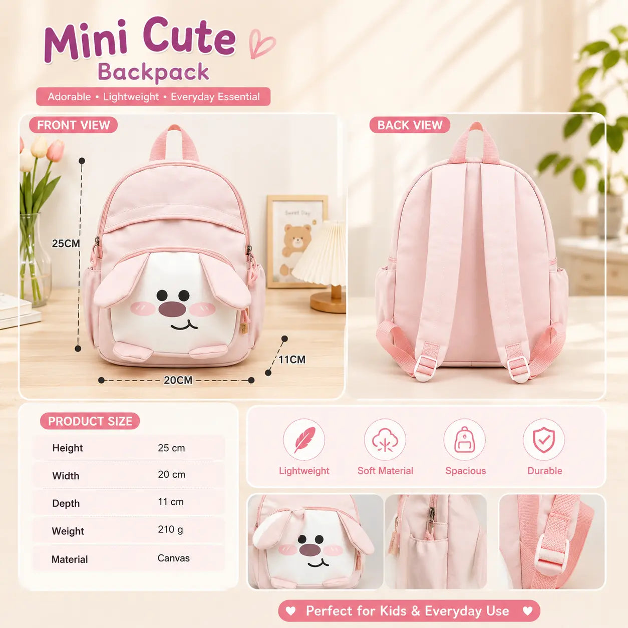Cute Puppy Mini Kids Backpack Cartoon School Bag for Girls & Boys