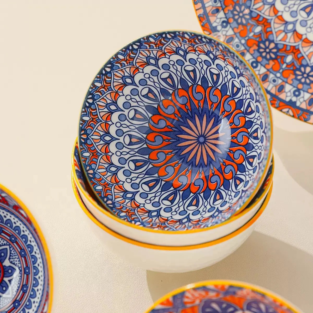 Bohemian Ceramic Bowl Set with Gift Box 4/6 Piece Random Pattern Bowls without Chopsticks