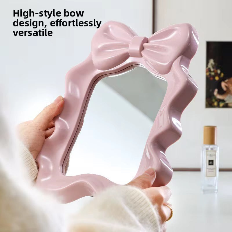 Luxury Bow Vanity Mirror Cute Desktop Makeup Mirror with Adjustable Stand & Wall Hook