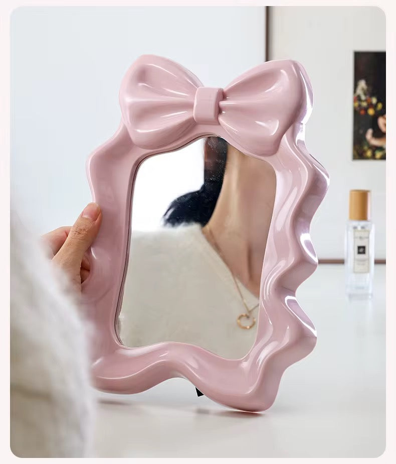 Luxury Bow Vanity Mirror Cute Desktop Makeup Mirror with Adjustable Stand & Wall Hook