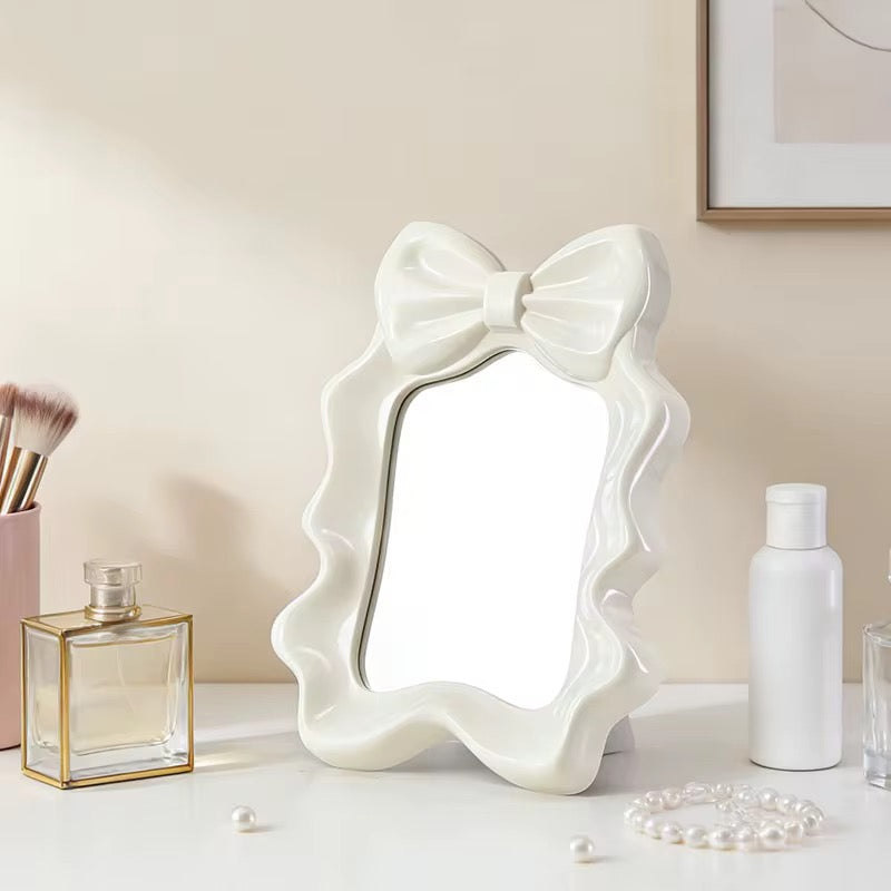 Luxury Bow Vanity Mirror Cute Desktop Makeup Mirror with Adjustable Stand & Wall Hook