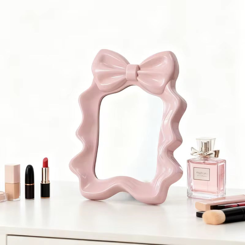 Luxury Bow Vanity Mirror Cute Desktop Makeup Mirror with Adjustable Stand & Wall Hook