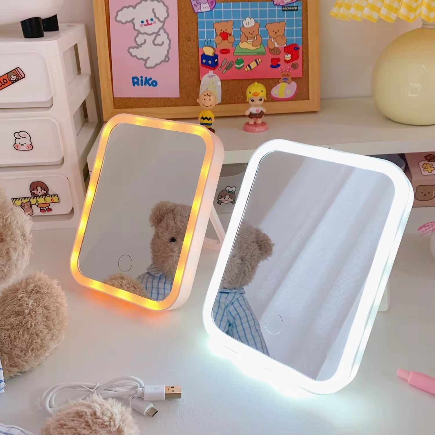 Rechargeable LED Vanity Makeup Mirror Touch Control 3 Color Light Mirror with Wall Mount