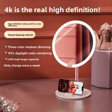 Rechargeable LED Makeup Mirror with Phone Holder 3 Color Touch Light Vanity Mirror